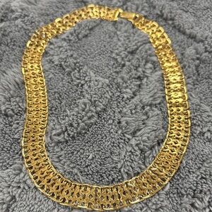 MONET Wide Interlocking Chain Necklace, Gold Plated Necklace, 1960s Vintage